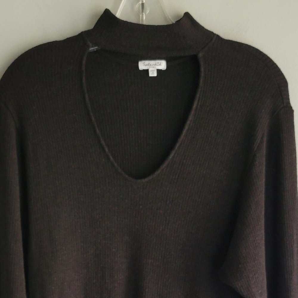 Splendid Long Sleeve Rib Knit Choker Black Top/Sweater or Dress—Size Small - Picture 2 of 10